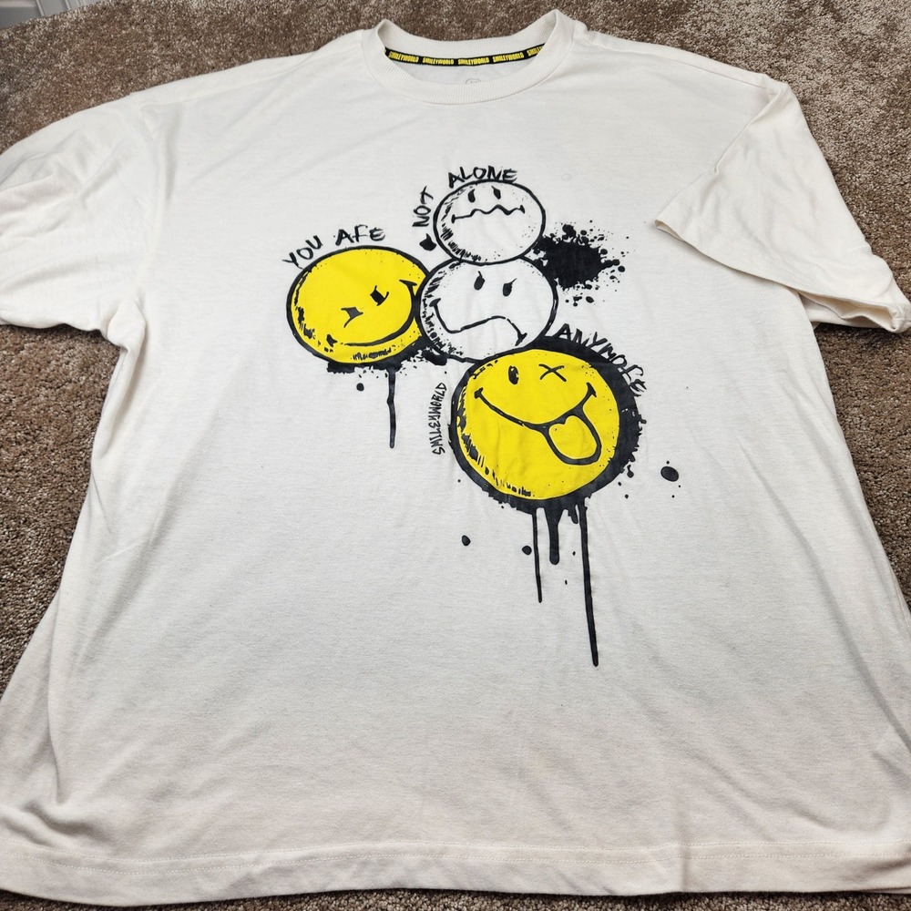 SmileyWorld Men Cream Graphic T-Shirt Loose Fit  Are Not Alone Large Streetwear